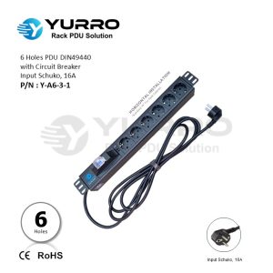 6 Holes PDU Germany with Circuit Breaker Input Schuko 16A