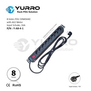 8 Holes PDU Germany with AV2 Meter Input Schuko 16A