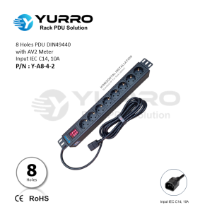 8 Holes PDU Germany with AV2 Meter Input IEC C14, 10A