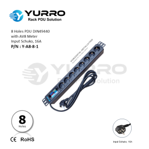 8 Holes PDU Germany with AV8 Meter Input Schuko 16A