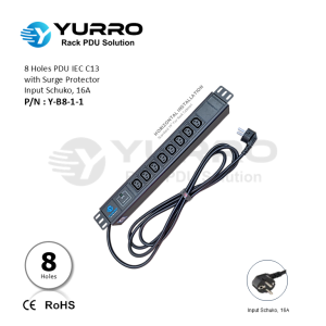 8 Holes PDU IEC C13 with Surge Protector, Input Schuko 16A