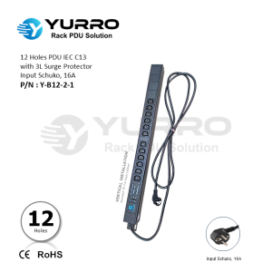12 Holes PDU IEC C13 with 3L Surge Protector, Input Schuko 16A