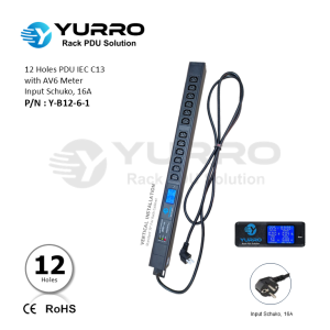 12 Holes PDU IEC C13 with AV6 Meter Input Schuko 16A