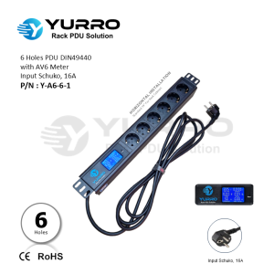 6 Holes PDU Germany with AV6 Meter Input Schuko 16A