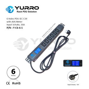 6 Holes PDU IEC C19 with AV6 Meter Input Schuko 16A