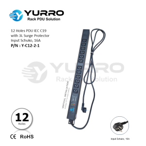 12 Holes PDU IEC C19 with 3L Surge Protector, Input Schuko 16A