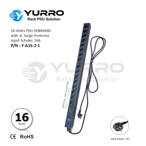 16 Holes PDU Germany with 3L Surge Protector, Input Schuko 16A