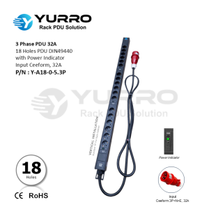 3 Phase PDU 32A, 18 Holes DIN49440 with Power Indicator