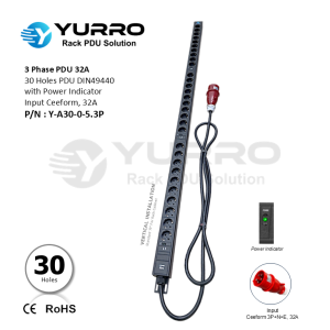 3 Phase PDU 32A, 30 Holes DIN49440 with Power Indicator