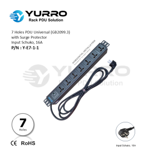 7 Holes PDU Universal with Surge Protector, Input Schuko 16A