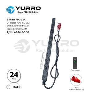 3 Phase PDU 32A, 24 Holes IEC C13 with Power Indicator