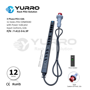 3 Phase 63A, PDU 12 Holes DIN49440 with Power Indicator
