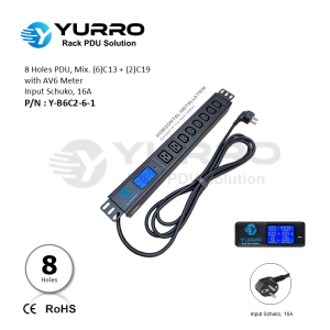 8 Holes PDU Mix. C13+C19 with AV6 Meter Input Schuko 16A