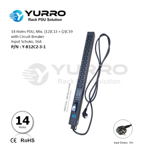 14 Holes PDU Mix. C13+C19 with Circuit Breaker, Input Schuko 16A