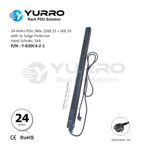 24 Holes PDU Mix. C13+C19 with 3L Surge Protector, Input Schuko 16A