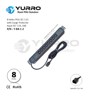 8 Holes PDU IEC C13 with Surge Protector Input IEC C14, 10A