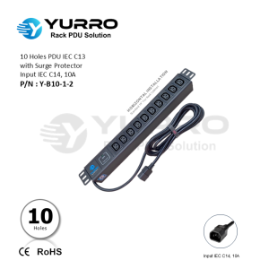 10 Holes PDU IEC C13 with Surge Protector, Input IEC C14, 10A