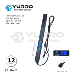 12 Holes PDU IEC C13 with AV6 Meter Input IEC C14, 10A