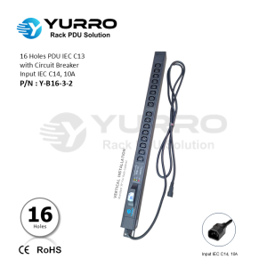 16 Holes PDU IEC C13 with Circuit Breaker Input IEC C14, 10A