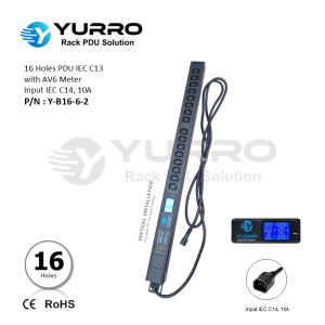 16 Holes PDU IEC C13 with AV6 Meter Input IEC C14, 10A