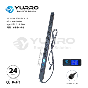 24 Holes PDU IEC C13 with AV6 Meter Input IEC C14, 10A