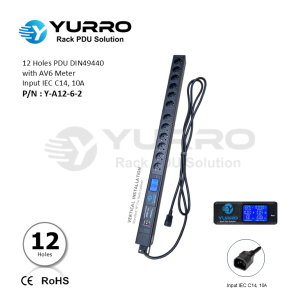 12 Holes PDU Germany with AV6 Meter Input IEC C14, 10A