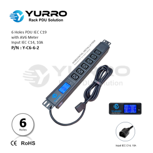6 Holes PDU IEC C19 with AV6 Meter Input IEC C14, 10A