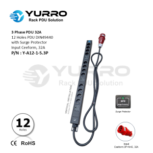 3 Phase PDU 32A, 12 Holes DIN49440 with Surge Protector