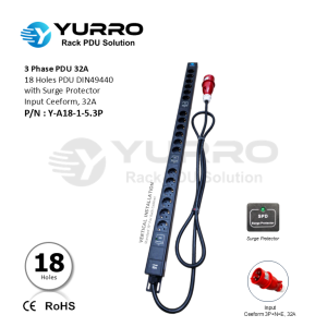 3 Phase PDU 32A, 18 Holes DIN49440 with Surge Protector