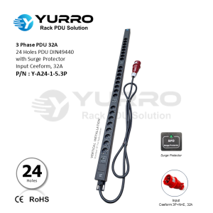 3 Phase PDU 32A, 24 Holes DIN49440 with Surge Protector