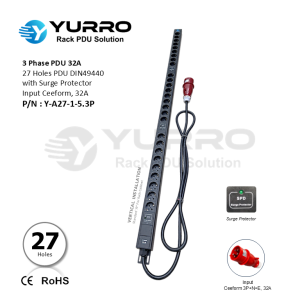 3 Phase PDU 32A, 27 Holes DIN49440 with Surge Protector