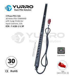 3 Phase PDU 32A, 30 Holes DIN49440 with Surge Protector