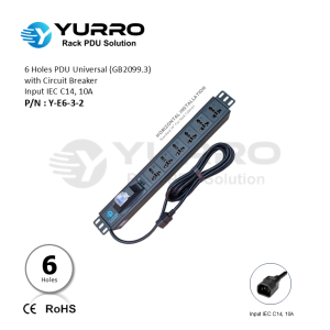 6 Holes PDU Universal with Circuit Breaker Input IEC C14, 10A