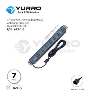 7 Holes PDU Universal with Surge Protector, Input IEC C14, 10A