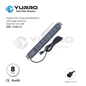 8 Holes PDU Universal with Surge Protector, Input IEC C14, 10A