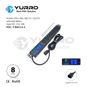 8 Holes PDU Mix. C13+C19 with AV6 Meter Input IEC C14, 10A