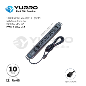 10 Holes PDU Mix. C13+C19 with Surge Protector Input IEC C14, 10A