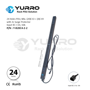 24 Holes PDU Mix. C13+C19 with 3L Surge Protector Input IEC C14, 10A