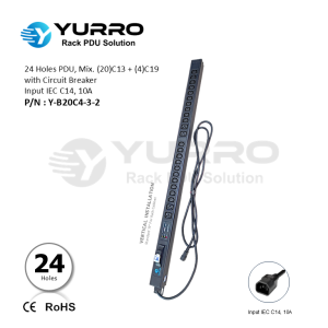 24 Holes PDU Mix. C13+C19 with Circuit Breaker, Input IEC C14, 10A