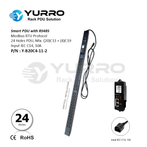 24 Holes Mix. C13+C19 SIPDU with RS-485 Input IEC C14, 10A