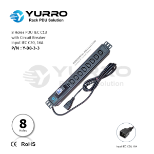 8 Holes PDU IEC C13 with Circuit Breaker Input IEC C20, 16A