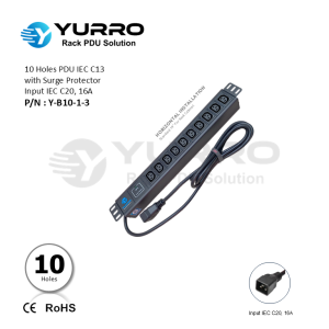 10 Holes PDU IEC C13 with Surge Protector Input IEC C20, 16A