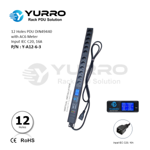 12 Holes PDU Germany with AV6 Meter Input IEC C20, 16A