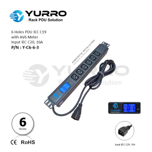 6 Holes PDU IEC C19 with AV6 Meter Input IEC C20, 16A