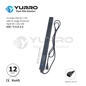 12 Holes PDU IEC C19 with 3L Surge Protector Input IEC C20, 16A