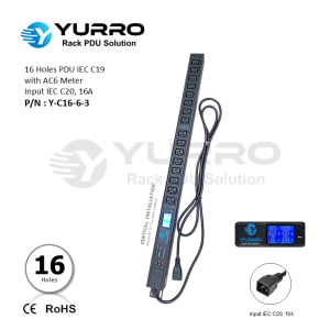 16 Holes PDU IEC C19 with AV6 Meter Input IEC C20, 16A
