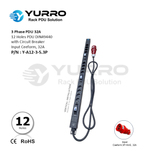 3 Phase PDU 32A, 12 Holes DIN49440 with Circuit Breaker