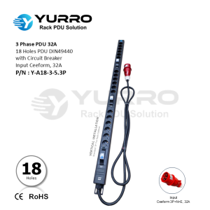 3 Phase PDU 32A, 18 Holes DIN49440 with Circuit Breaker