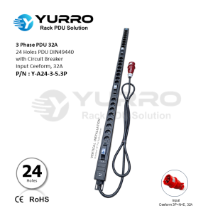 3 Phase PDU 32A, 24 Holes DIN49440 with Circuit Breaker