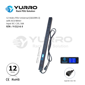 12 Holes PDU Universal with AV6 Meter Input IEC C20, 16A